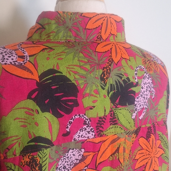 CC California Floral/Animal Print 100% Linen Hi/lo Button Front Size 1X - Picture 4 of 6